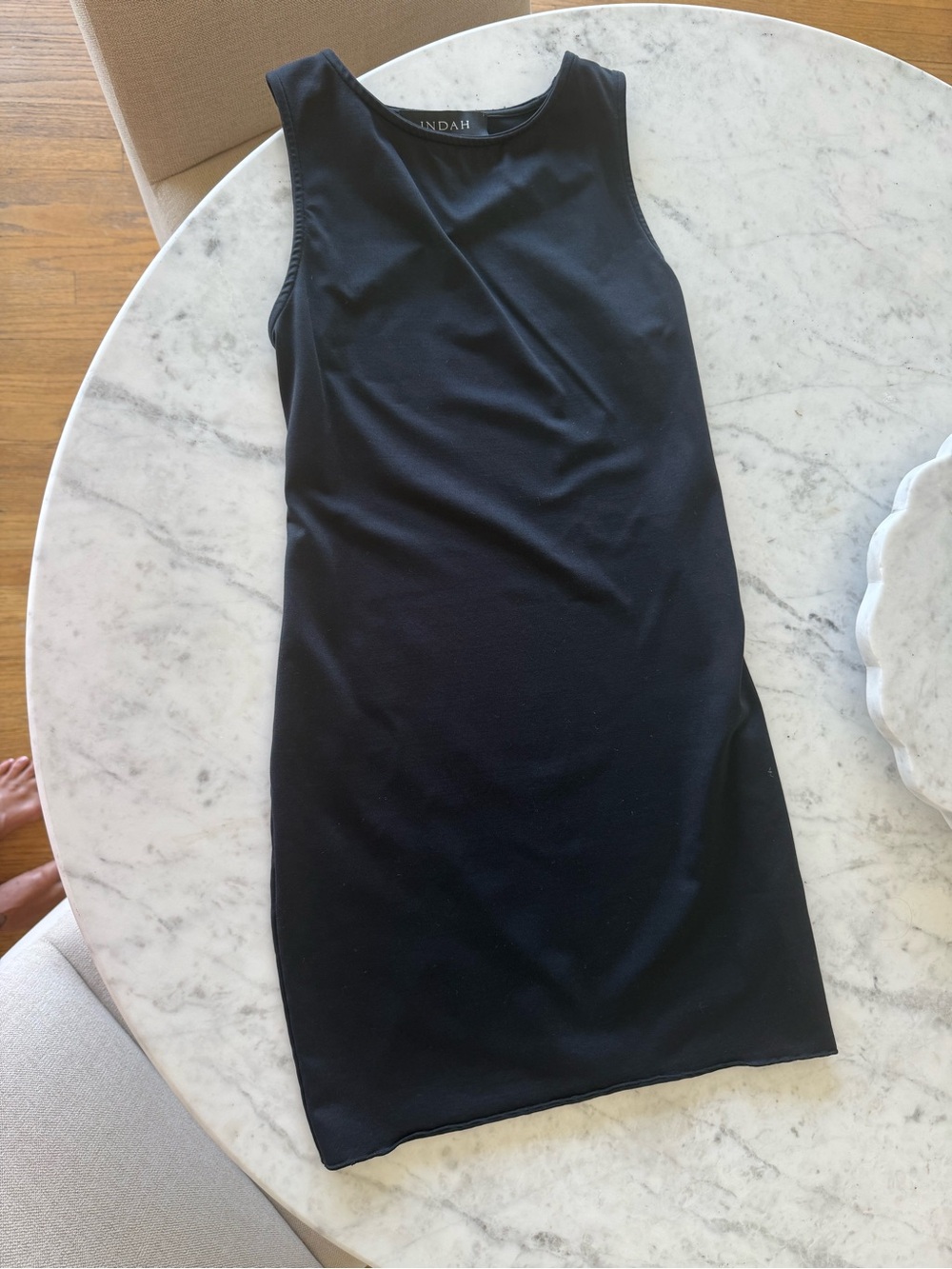 Indah Black Sleeveless Midi Sheath Dress